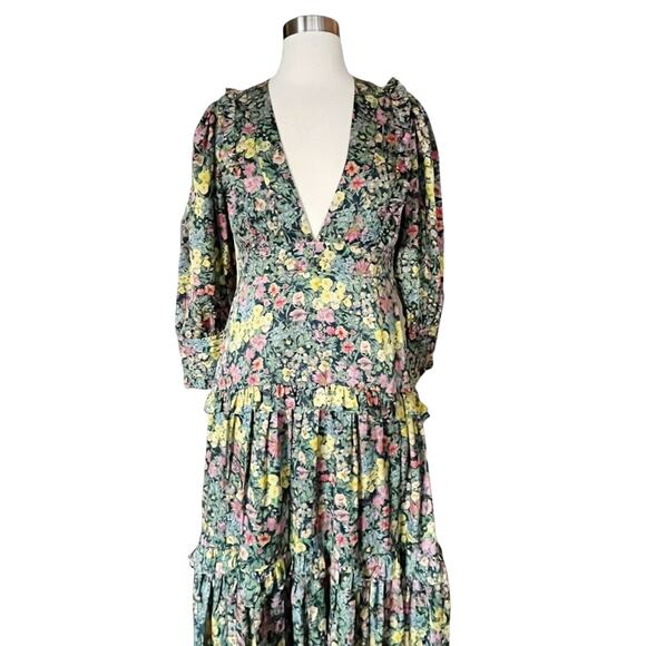 LOVESHACKFANCY Lorencia Maxi Dress Night Sky Glow Floral Multicolor S/M 6-8 NWT - Picture 5 of 12